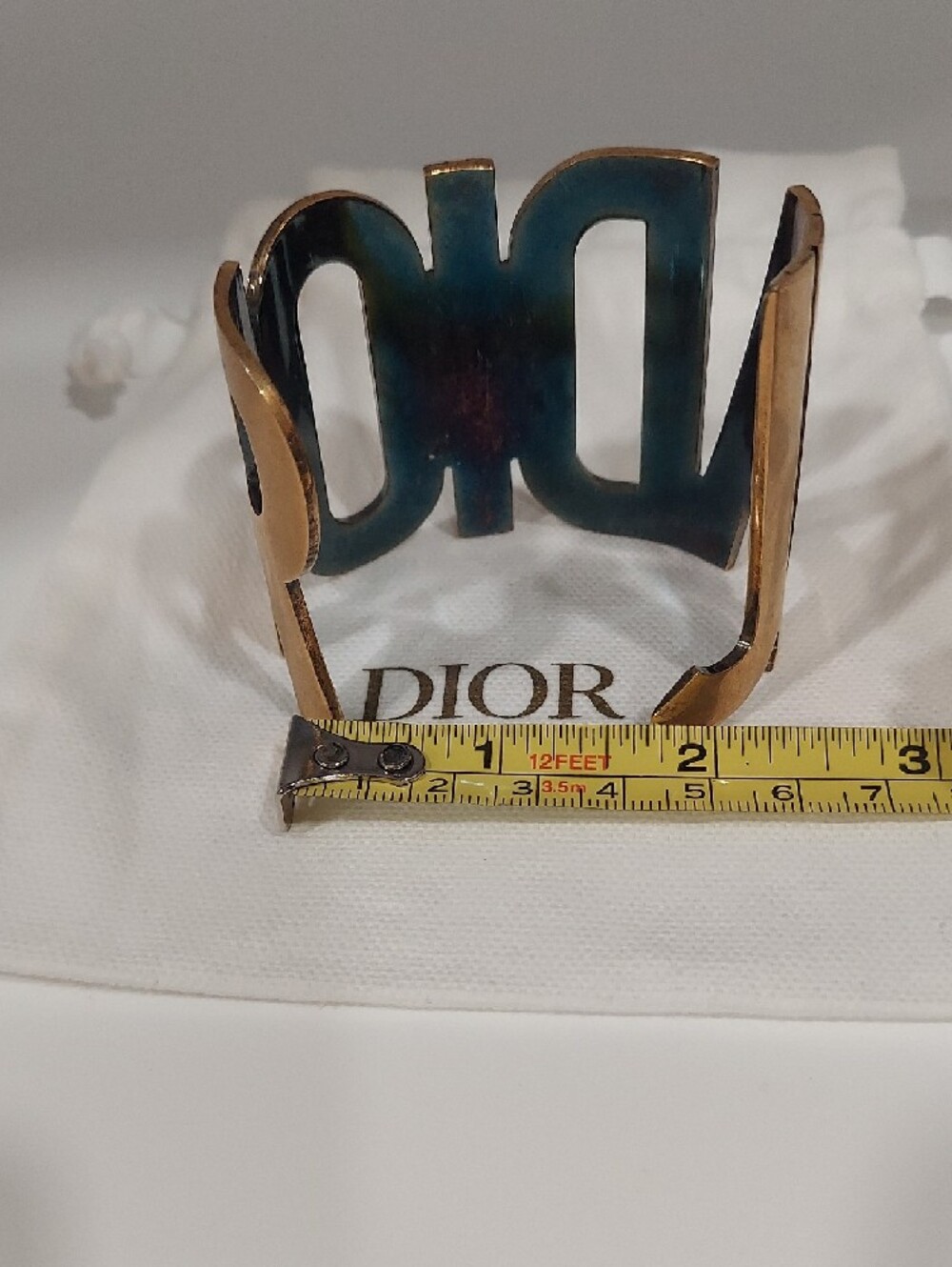 J'ADior Brass-Tone Logo Cuff in Metallic Gold Brass - Picture 4 of 7